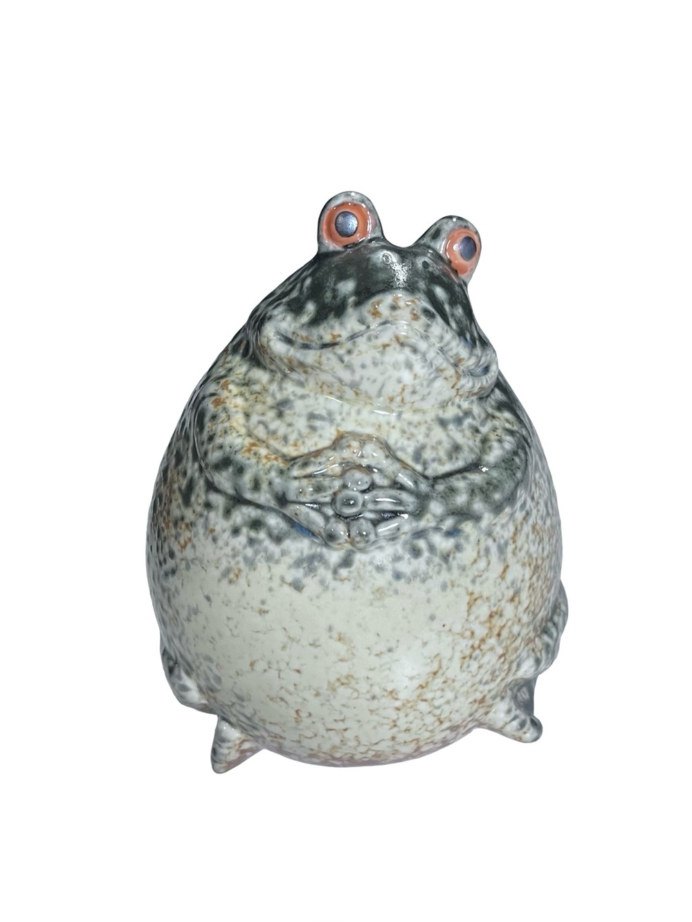 Vtg Ceramic Fat Frog Meditating Figurine 5.5” Glazed Zen Toad Orange Eyes